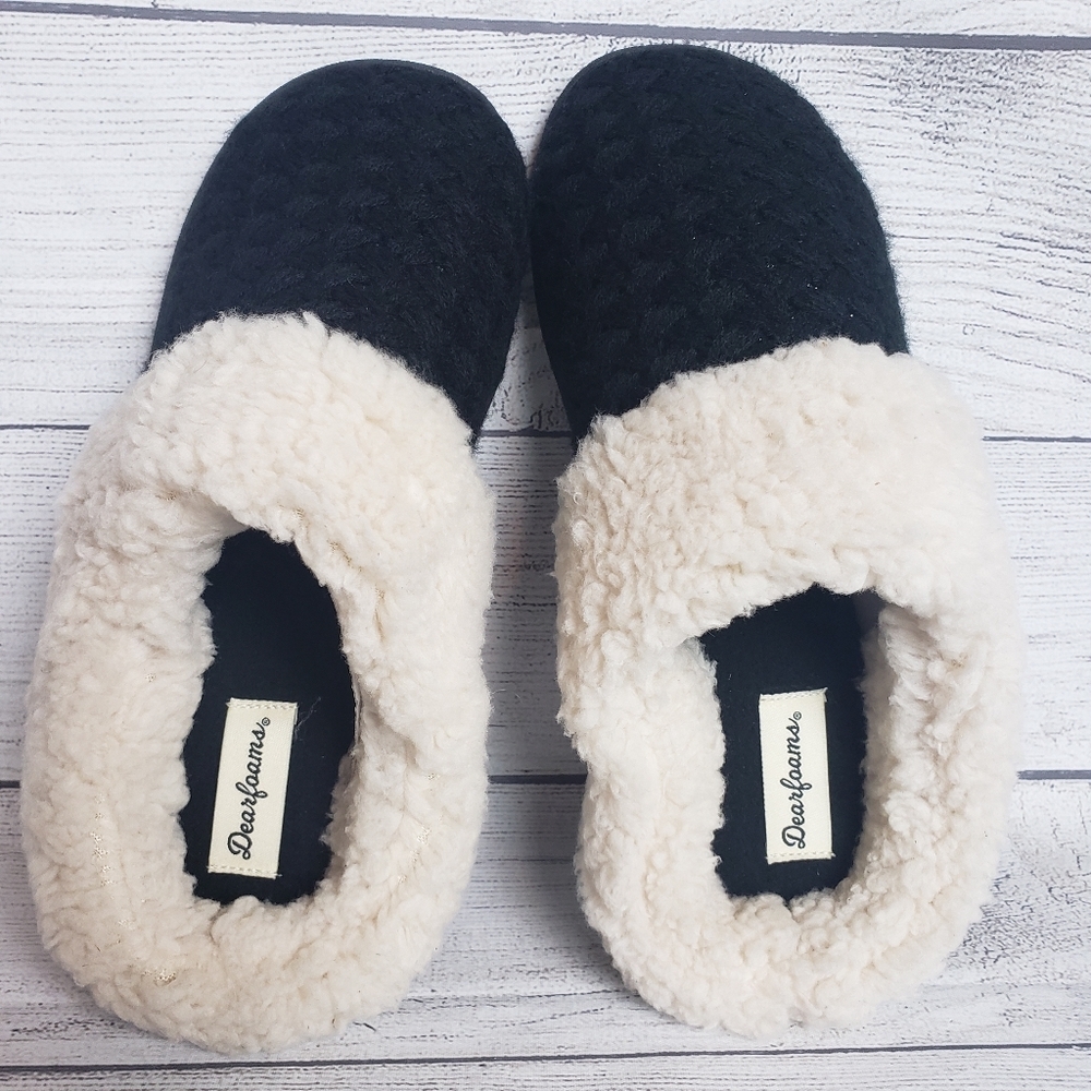 Womens Dearfoams Cable Knit Slip On‎ Slippers Sz Medium 7-8